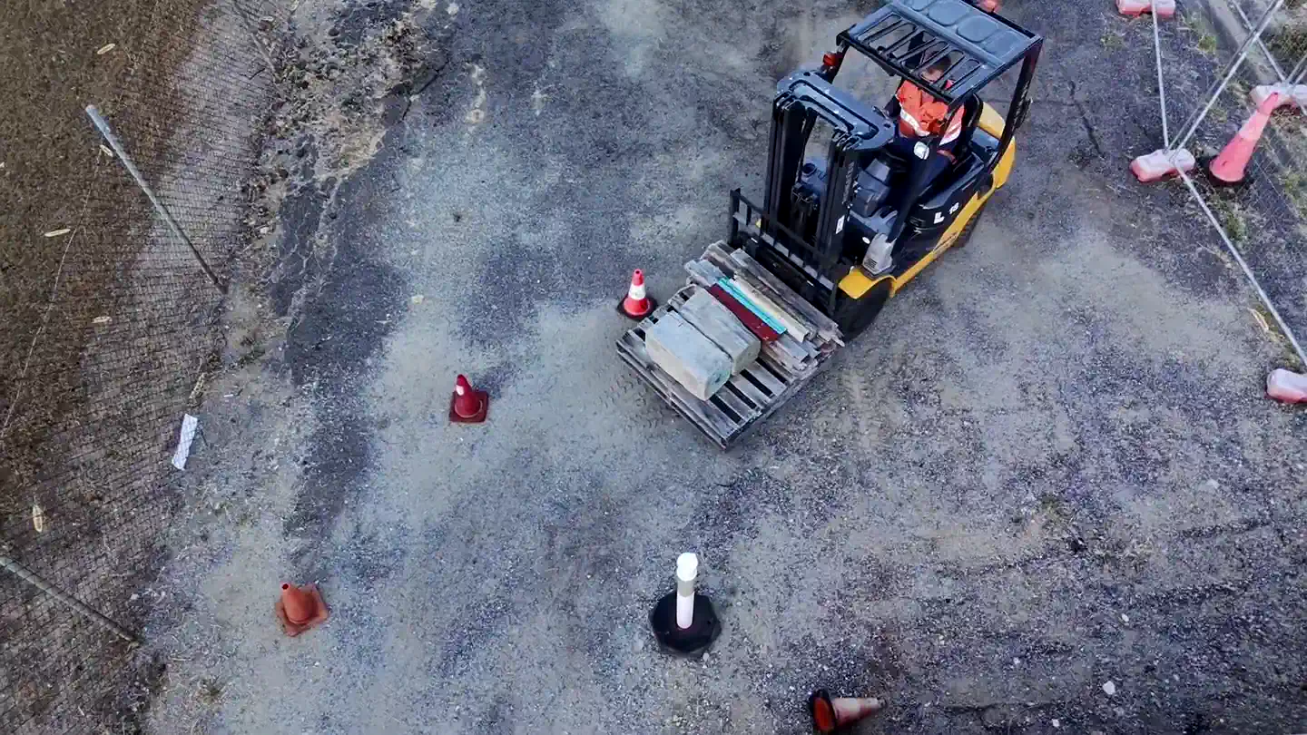 Drone footage of a forklift training session at Forky Stick's Rockhampton yard
